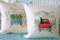 Burlap Christmas pillow, Embroidered Red Truck pillow cover product 3